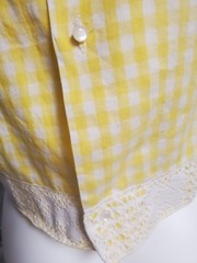 S VTG 50s 60s Button Up Back Cropped Top Gingham Crochet Beach Shirt blouse