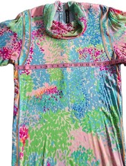 Leonard Paris Vintage 80s Multicolor Silk Shift Belted Midi Dress No Size Tag