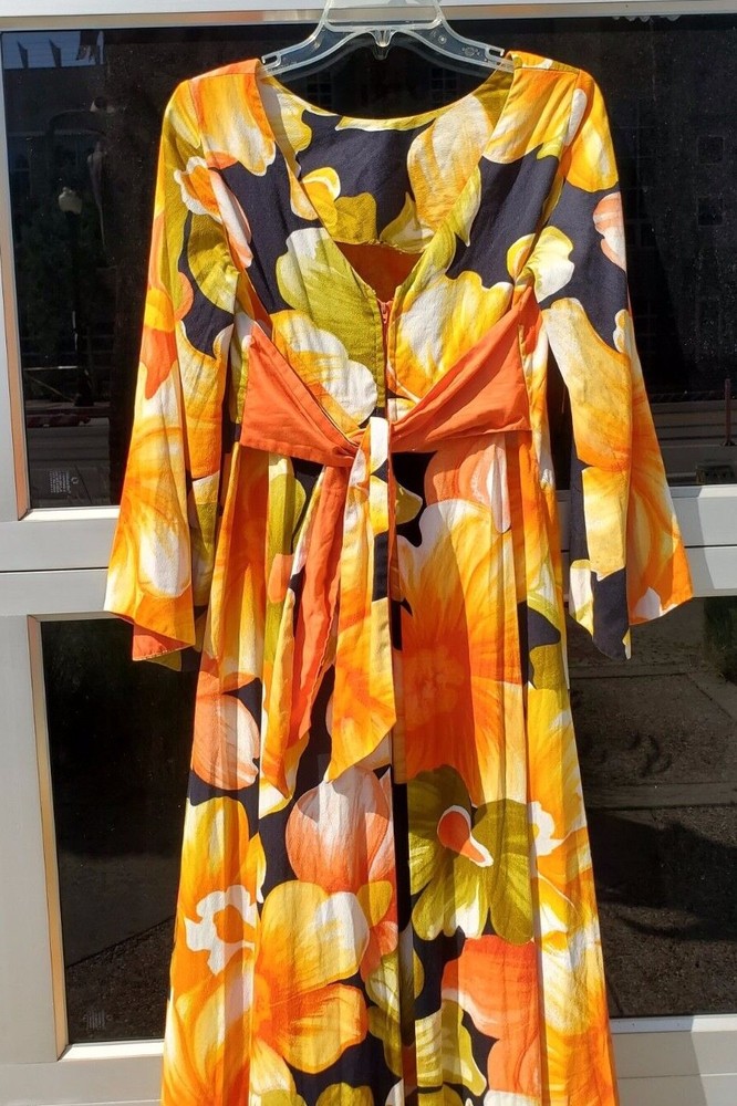 VTG 60s 70s ALICE POLYNESIAN HAWAII Dress Muumuu NEON Day Glow TIKI PSYCHEDELIC