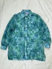 Vintage Lighthouse Point Coastal Grandma Sheer Floral Blouse Button-Up Sz L