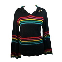 VTG 70s Jr The Broadway Rainbow Striped Hooded Flare Sleeve Retro Sweater S/M