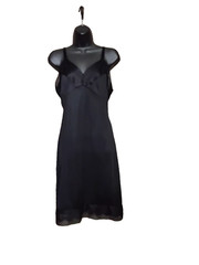 Vtg 70s black nylon lace chiffon trim Full slip dress Size S M ? glam goth READ