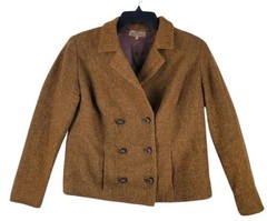 Vtg 50s Peacoat Blazer Crop Wool Tweed 42 EU Brown Austria Handmade Preppy READ