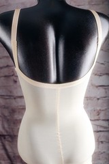 Adonna Vintage Satin Sheer Cup Compression Shaping Bodysuit Lingerie Ivory 34C