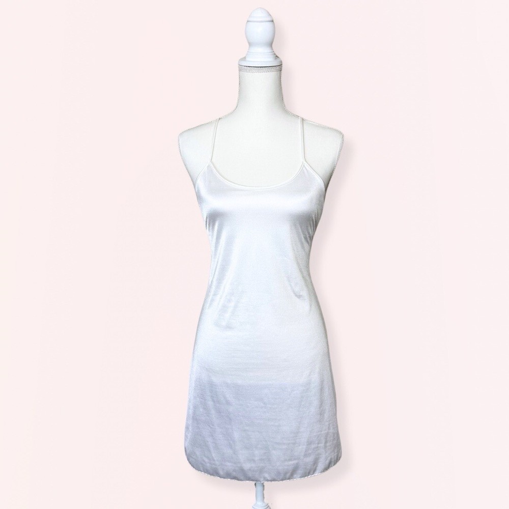 Vintage Cabernet Ivory Slip Dress – Size Medium, 1970s Shimmer Satin Lingerie