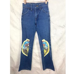 Vtg 70s Sedgefield Flare Bell Bottom Jeans 25 USA Virgo Astrology Art Nouveau