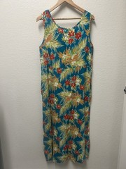 Vintage Dressing Clio Hawaiian Luau Maxi Dress Hibiscus Pineapple Sz M NWT
