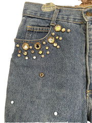 VTG 80s Glam Rock Jewels Pearl Stud Street Wear Denim Jean Shorts Cut Offs
