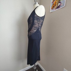 Vintage Cache Black One Shoulder Lace Midi Dress Stretch Bodycon M Made in USA