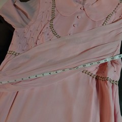 Vintage baby pink floor length dress with rose and bead details