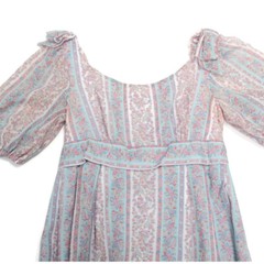 Vtg Regencycore Pastel Ornate Floral Empire Waist Bridgerton Gown Dress XS /925