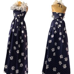 Oscar de la Renta 1970s Floral Maxi Halter Dress With Ruffle