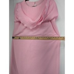 Cue Fashions Pink Pleated Overlay Shift Dress Vintage USA Made Size 18.5 Pastel