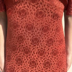 Vintage 1930s Red Deco Snakeskin Brocade Satin Rayon Dress Bonwit Teller Ruffle