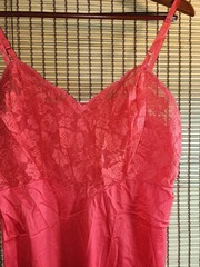 1950’s Vintage Gaymode Slip Red Nylon Chiffon Floral Lace Bodice Sz 40