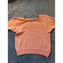Vintage Handmade Peach Coral Knit Top Short Sleeve Ribbed Sweater Pinup