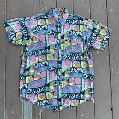 Vintage Kikomo 100% Silk Shirt Women’s XL 90s Hip Hop Art Abstract