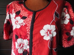 VTG 80s 90s Red White Black Floral Beach Hawaiian USA Made Muumuu Dress L