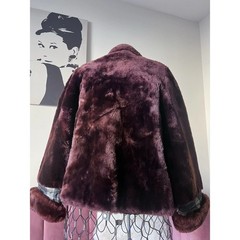 Vintage 60s 70s Burgundy Faux Fur Coat ILGWU Union Label Plum Jacket Mid Century