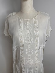 Antique Early 1920s Silk Cotton White Lace Sheer Drop Waist Flapper Lawn Dress