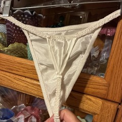 Vintage White Glossy Satin G String Panties Panty M Sleek Sexy 13-20
