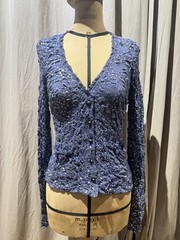 Vintage Ann Ferriday Stock Embroidered Pucker Cotton Sequin Cardigan M