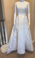 Alfred Angelo Vintage 90s Sz 10 White Satin Pearl Beaded A- Line Train Sz 10