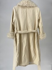 Spoonjeans Cream Color Belted Trench Coat Women’s Size Medium Fluffy Collar Cuff