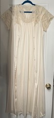 Shadowline Vintage 2 piece Cream Nylon Robe Peignoir & Nightgown Size Small