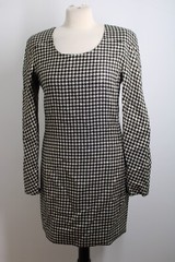 Vtg Mila Schon 42 Gold Black Long Sleeve Sheath Dress Cotton Wool 36″ Bust