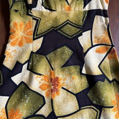 VTG 60s 70s Hawaiian Barkcloth Maxi Dress floral yellow Shoulder tie Sleeveless