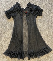 90s Vintage Peignoir Black Robe Red Rosettes Coquette Dark Goth Lana Lolita