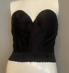 Vintage Adonna Black Nylon Strapless Corset Bustier Bra 38B Vamp Fairy Goth
