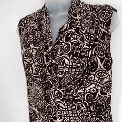 Y2K Cowl Neck Top Womens Size L Cream Brown Babydoll Boho 90s Retro Earthy 2000s