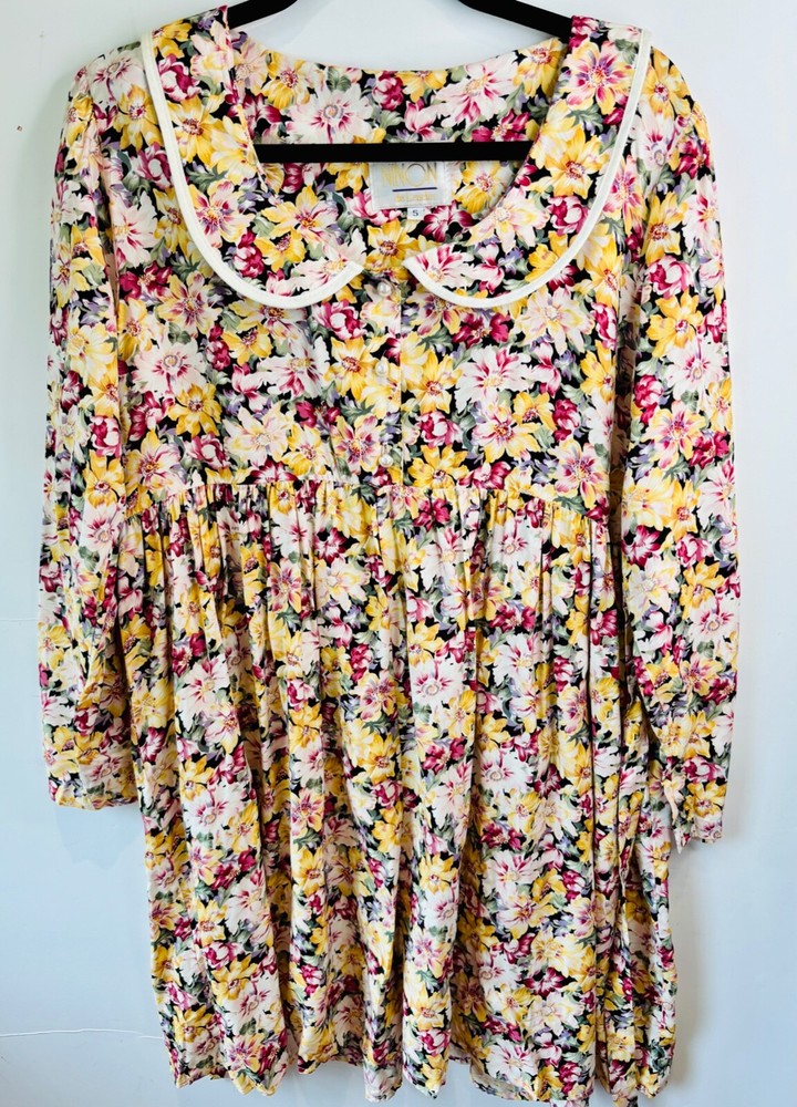 VTG 90’S NINI DE LENCLOS FLORSL GARDEN PILGRIM COLLAR BABYDOLL DRESS*5 S