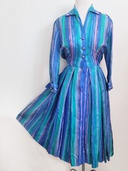 Unworn 1950s Vintage Julie Miller SILK Shirtwaist DRESS Vivid BLUES XS-S