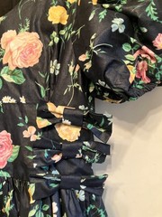 Vintage 80s Cottage Core Black Floral Prom Party Dress S G Gilbert –