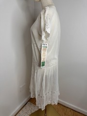 Antique Early 1920s Silk Cotton White Lace Sheer Drop Waist Flapper Lawn Dress