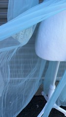 Vintage 1960s Blue Nylon Peignoir Robe With Chantilly Lace Juliette Style