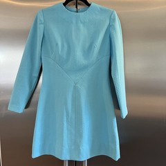 Vintage 1970s Handmade Dress Polyester Light Blue Chevron Pattern Casual