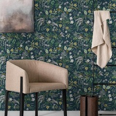 MuralPeel Vintage Blue Green Navy Leaf White Wildflower Plants Botanical Peel…