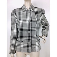 VTG Houndstooth Monochrome Plaid Button-Down Business Jacket Paul Stanley Size 6