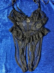 Vintage Fredericks Of Hollywood Black Lace Mesh Teddy Lingerie Med