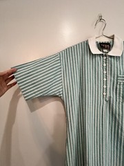 Vintage 80s Teal And White Striped Cotton Dress Short Sleeve Size 12