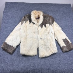 Sergio Valente Vintage 100% Rabbit Fur Coat Womens Medium Cream Brown Patchwork