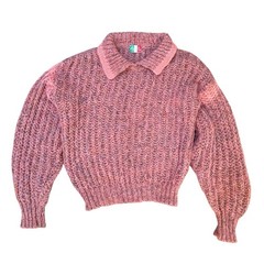Vintage 1980s Armente Pink Mohair Wool Knit Collard Sweater