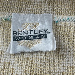 Bentley Woman Vintage Gold Metallic Lurex Geometric Knit Open Front Cardigan USA