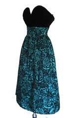 Vintage Margaret’s Lubbock Dress XS/S Women Black Teal Taffeta Velvet Strapless