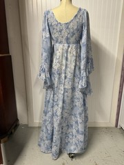 Vintage 1970s Baby Blue Prairie Maxi Circle Dress Bell Sleeve Cottagecore XS/S