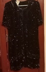 Sténay Silk Beaded Black Short Sleeve Dress Vtg Women’s Size 16 Zip Closure.